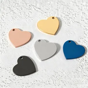 Stainless Steel Heart Shape Blank Tag For Engraving Mirror Polished Metal Keychain Pendant For Pet ID DIY Jewelry Making