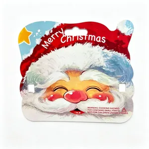 Close-up detail of Santa Claus Christmas themed paper display card for festive glasses