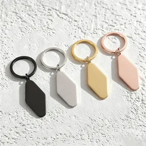 Stainless Steel Diamond Shaped Blank Keychain Engravable Metal Key Ring Geometric Hotel Tag Style For Gift Personalization