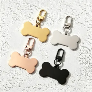 Bone Shaped Stainless Steel Pet ID Tag Plain Blank Metallic Dog Name Tag Pendant With Lobster Clasp Keychain Jewelry For Pets