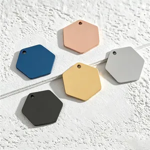 Colgante Hexagonal de Acero Inoxidable Minimalista Para Material de Joyería DIY Etiqueta ID Mascota Llavero Placa Metal