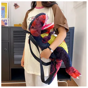 Grande zaino dinosauro in peluche Tyrannosaurus Rex con motivo tie-dye e velluto