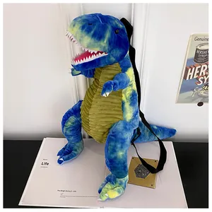Zaino dinosauro T-Rex in peluche tie-dye blu e giallo vibrante per regalo per bambini