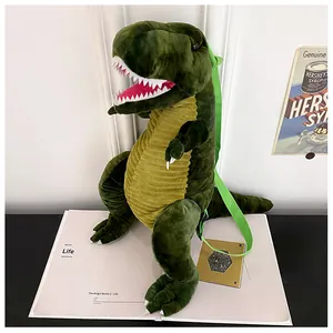 Zaino dinosauro T-Rex in peluche verde per bambini, idea regalo creativa e funzionale.