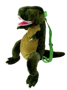 Zaino in peluche Tyrannosaurus Rex verde per bambini con spallacci verdi regolabili