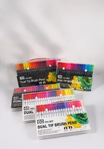 Various dual-tip watercolor brush pen sets including 36, 48, 60, and 72 color options