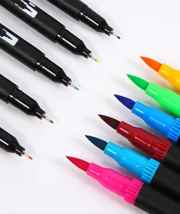 Detail view of double-ended watercolor markers featuring fine tips and colorful brush tips