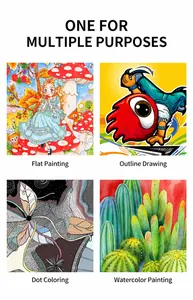 Detailed demonstration of four techniques including flat painting and outlining using watercolor pens