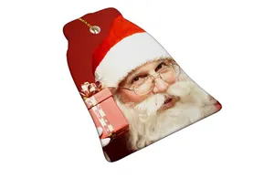 Detalle de adorno navideño de cerámica de 3 pulgadas con impresión de Papá Noel y cordón dorado.
