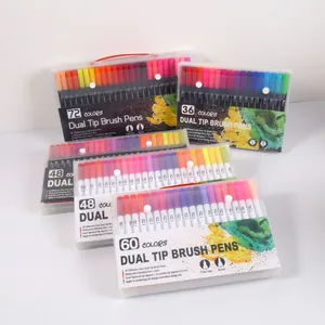 Professional dual tip brush pen sets in multiple colors with portable storage cases