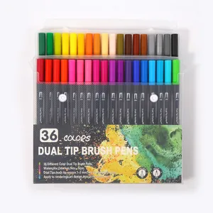 Professional set of 36 colors dual-tip brush pens for art painting, drawing and sketching