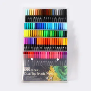 Professional 100 colors dual tip brush pens set for watercolor painting and drawing