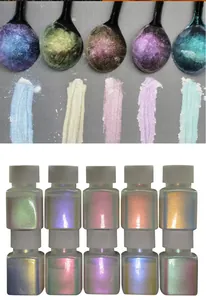 Chameleon mica powder swatches and pigment bottles for resin and slime DIY crafts