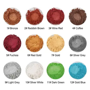 Vista ravvicinata di 12 vivaci colori di polvere di mica per resina e progetti di slime
