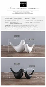 Estatuas minimalistas de pájaros de cerámica en negro y blanco mate para decoración