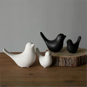 Figurita de Pájaro de Cerámica Abstracta Nórdica Adorno de Escritorio Decoración de Hogar Negro Blanco Oro Plata