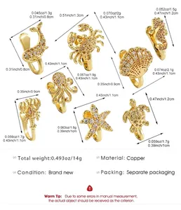 Detailed size and weight specs for 8pcs sea creature non-piercing gold nose clips.