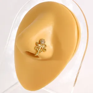 Detailed view of octopus shaped non-pierced nose clip with sparkling zircons