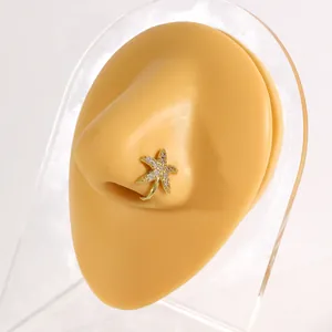 Gold-plated U-shaped non-piercing nose clip with CZ starfish design for body jewelry