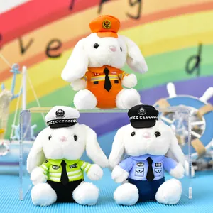 Set van drie schattige pluche konijnen in politie- en brandweeruniformen voor tassen