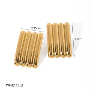 Polished gold-plated stainless steel ribbed geometric stud earrings for women 18g