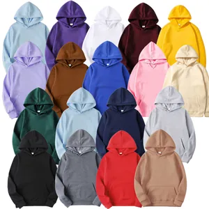 Unisex Solid Color Fleece Hoodie Pullover Loose Long Sleeve Hooded Sweatshirt With Kangaroo Pocket Casual Sportswear