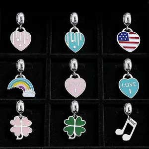 Edelstahl Regenbogen Herz Kleeblatt Anhänger Für Damen DIY Emaille Schmuck Zubehör Musiknote Charm Für Armband Halskette