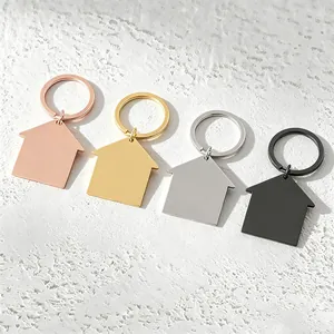 Moderne Roestvrijstalen Huisvormige Sleutelhanger Blank Voor DIY Lasergravure Vastgoedpromotie Housewarming Cadeau Sleutelring