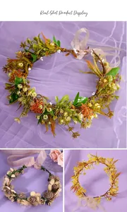 Detail view of various forest-style artificial floral crowns for weddings and events