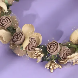 Forest style floral headband with artificial roses for wedding bridal hair accessory