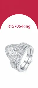Λεπτομερής άποψη δαχτυλιδιού moissanite σε σχήμα αχλαδιού από ασήμι 925 στερλίνα
