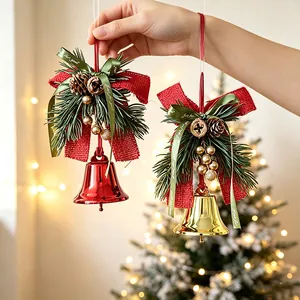 Ornamenti Appesi A Campana Di Natale Con Pigne Bacche Aghi Di Pino Simulazione Nastro Di Velluto Per Decorazioni Festive