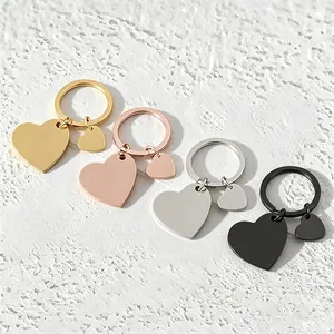 Portachiavi a Doppio Cuore in Acciaio Inossidabile Lucidato Bianco DIY Incisione Grande Piccolo Cuore Moda Portachiavi per Donna Uomo Regalo Gioielli
