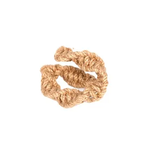 Nordic style handcrafted woven jute rope curtain tieback featuring a twisted knot design