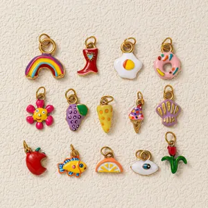 Collana con Pendente Fai da Te in Acciaio Inossidabile Smaltato Frutta Cibo Oro 18K Cuore Fiore Pendenti in Smalto Gioielli Donna