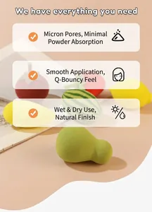 Fruit-shaped makeup sponge blenders with strawberry and pear designs for dry and wet application