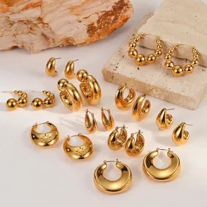 Stainless Steel Irregular Geometric C-Shape Earrings For Women Polished Titanium Steel Water Drop Stud Earrings Gold Silver Minimalist Fashion Jewelry