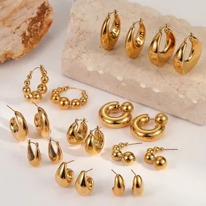 Professional collection of various gold geometric stainless steel earrings for women