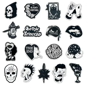 Set of 16 Gothic black and white PVC shoe charms for clogs and DIY sandals