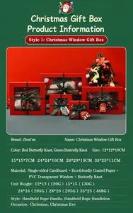 Especificaciones detalladas y tamaños para cajas de regalo rojas de Navidad con ventana