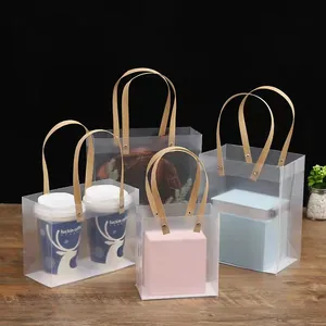 Juego de bolsas de regalo de PVC transparente con asas resistentes para café y regalos.