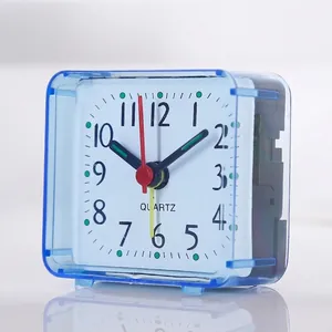Minimalistische vierkante blauwe transparante mini kwarts wekker voor nachtkastje kind