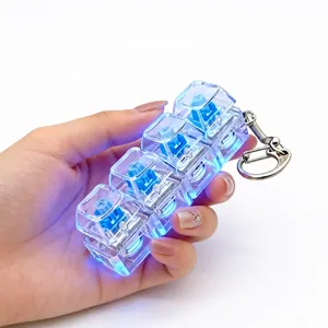 Luminous 4-key mechanical switch fidget toy keychain with glowing blue LED effect