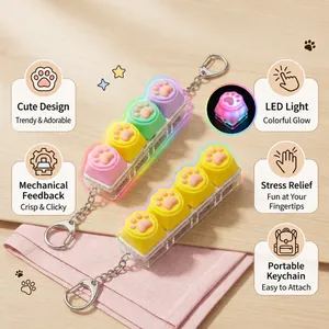 Detail view of 4-key cat paw mechanical fidget toy with colorful LED light and alloy clasp