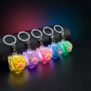 Cinq porte-clés anti-stress lumineux en silicone en forme de patte de chat colorée