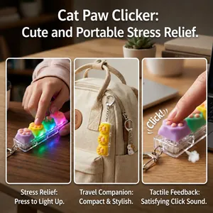 Macro view of macaron colored cat paw mechanical keycap fidget toy with LED light