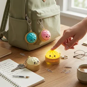 Gros plan d'un porte-clés en forme de baozi lumineux pressé pour la décompression