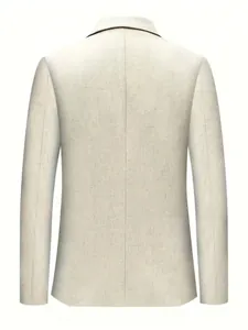 Rückenansicht eines schmal geschnittenen Herren-Leinenblazers in Beige mit Textur