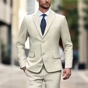 Herren Leinen Anzug Set Slim Fit Reverskragen 2-Teilig Business Casual Hochzeit Bräutigam Outfit Top Und Bottom