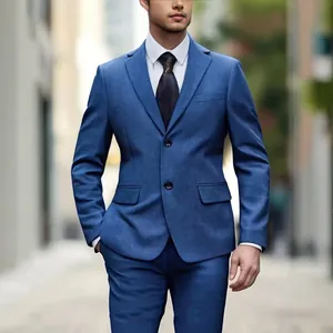Schmal geschnittener blauer Leinenanzug für Herren für Business, Hochzeit und Formelles